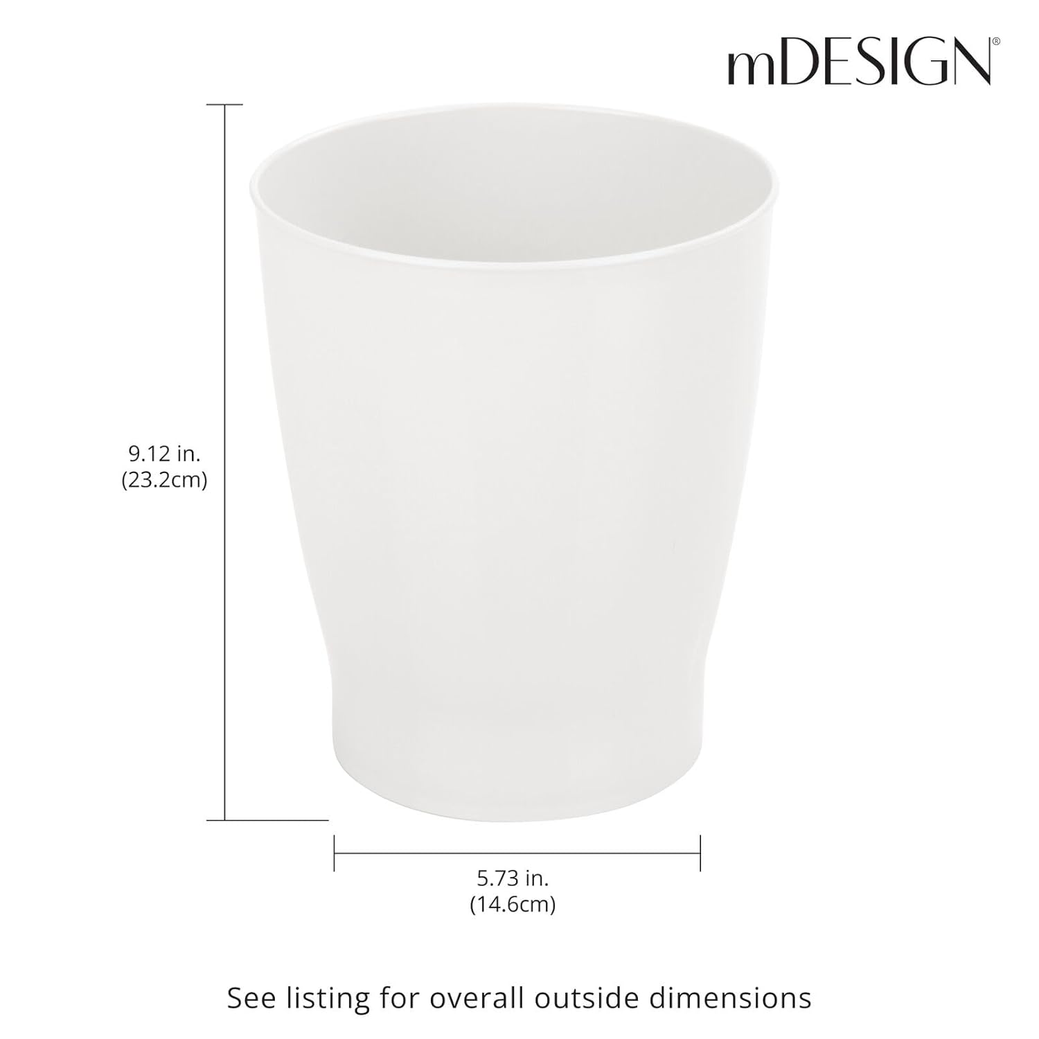mDesign Round Plastic Wastebasket 125 Gallon Cloud White