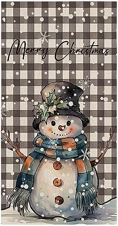 ZOE GARDEN Buffalo Plaid Snowman Dish Towel - 18x28 Quick Dry Christmas Design