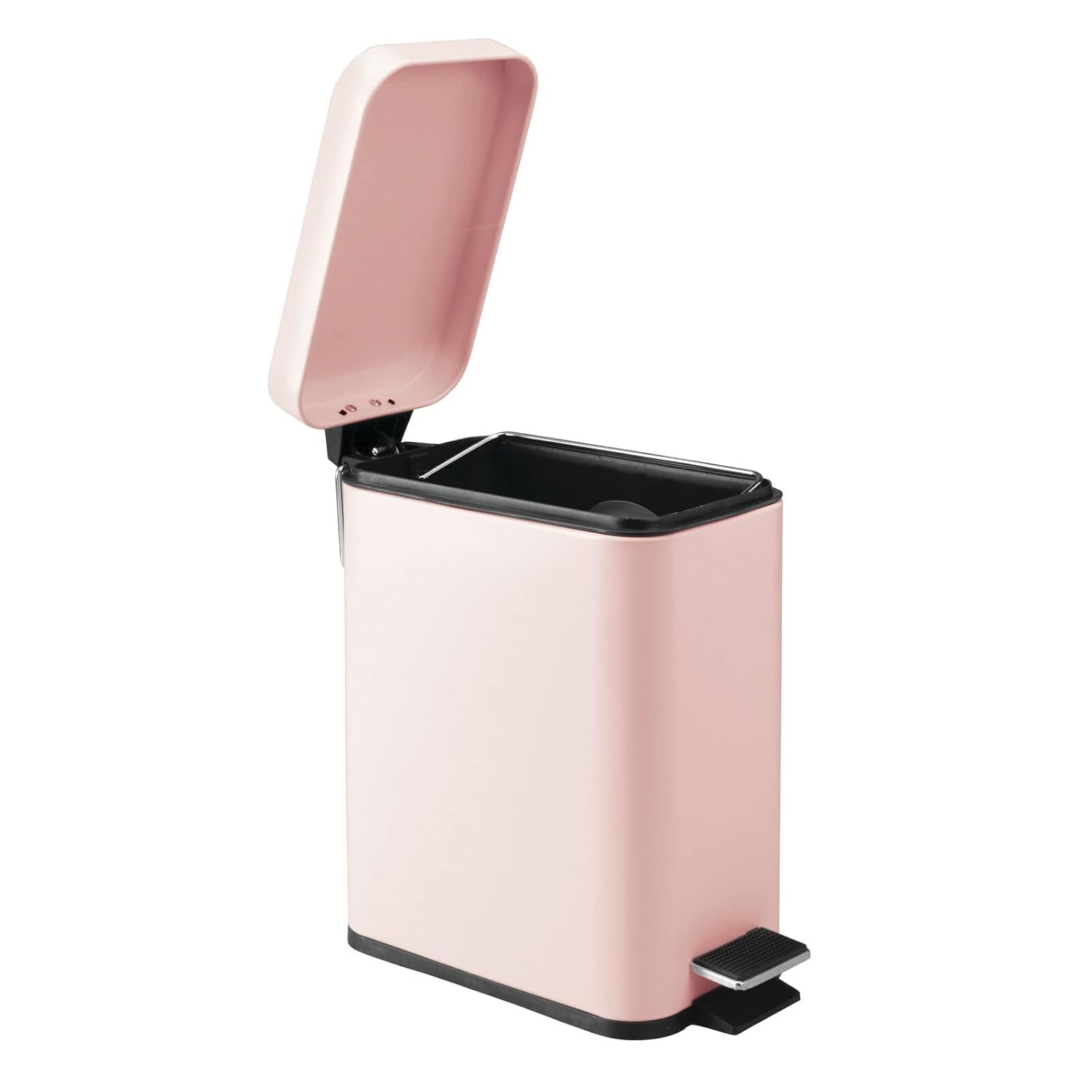 mDesign Pedal Bin - Light Pink Metal Trash Can