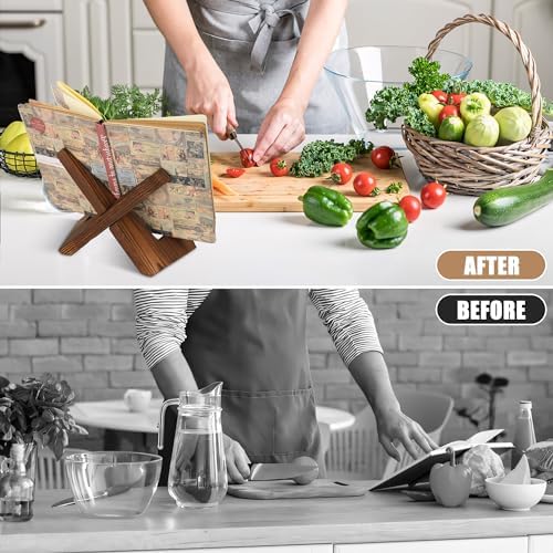 KLEVERISE 2 Set Wooden Cookbook Stands Dark Brown