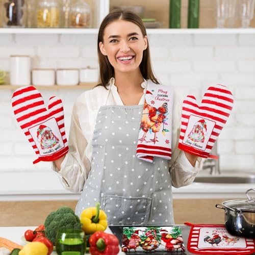 Leinuosen Farmhouse Rooster Oven Mitts and Pot Holders Set