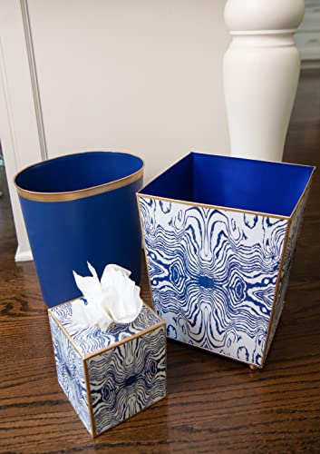 Jayes Studio Decorative Trash Can Blue Oval Metal Waste Basket
