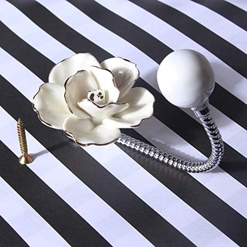 MDPLY 3D Flower Ceramic Wall Hooks Set 2Pcs White