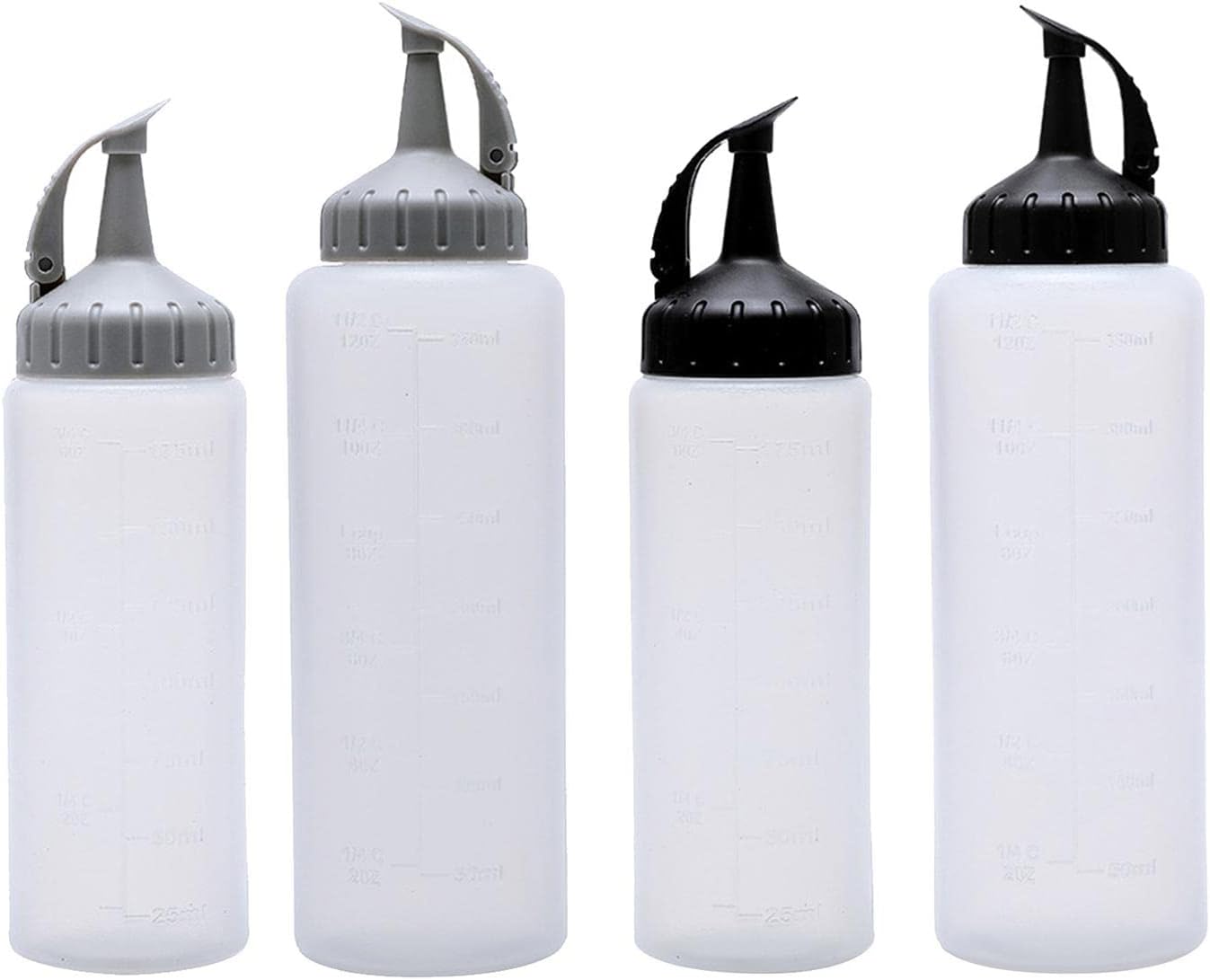 Duiaynke 4 Pack Condiment Squeeze Bottles with Leakproof Lid and Precision Tip