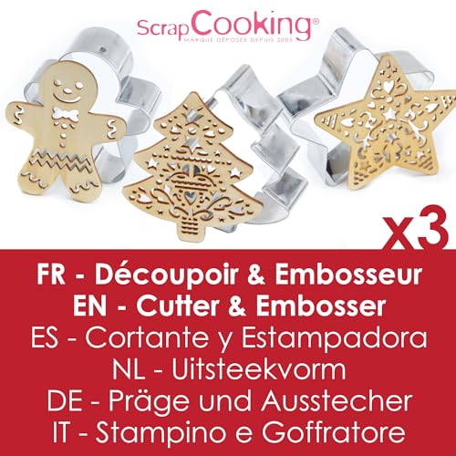 ScrapCooking 3 Wooden Christmas Cookie Cutters and Embossers Set