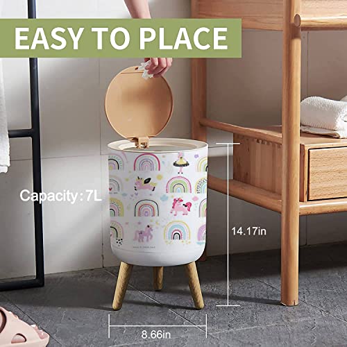 Small Trash Can with Lid Rainbow Design 18 Gallon