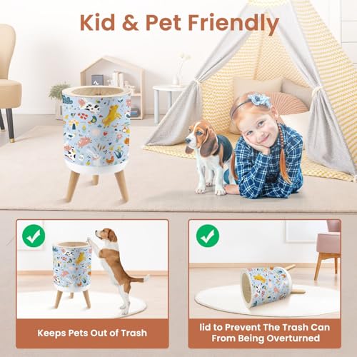 Cute Farm Animals Trash Can with Lid 18 Gallon