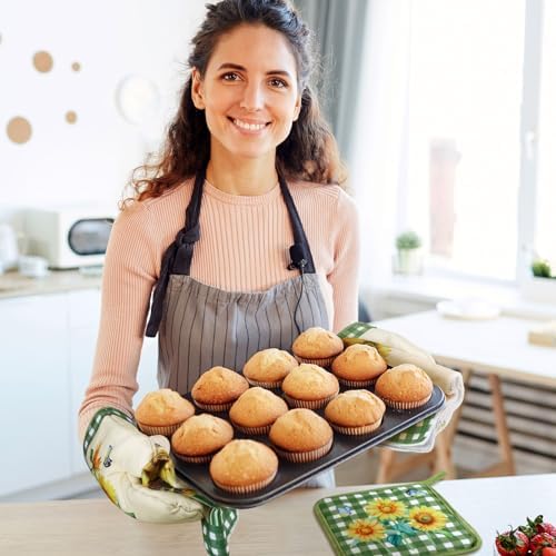 Leinuosen Farmhouse Sunflower Oven Mitts and Dish Towels Set