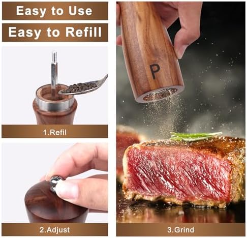 2 Pack Acacia Wood Salt Pepper Mill Set