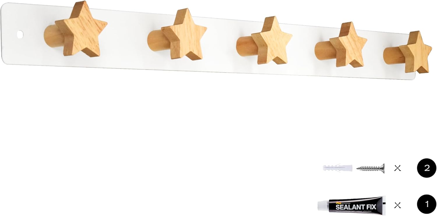 Wall Mounted Wooden Coat Rack for Kids with 5 Hooks