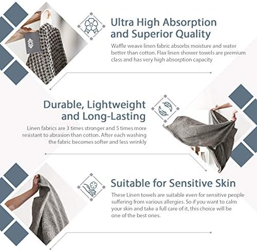 Pure Linen Hand Towels Set of 2 - Waffle Weave Black-Natural