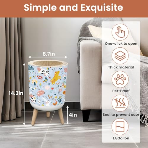 Cute Farm Animals Trash Can with Lid 18 Gallon