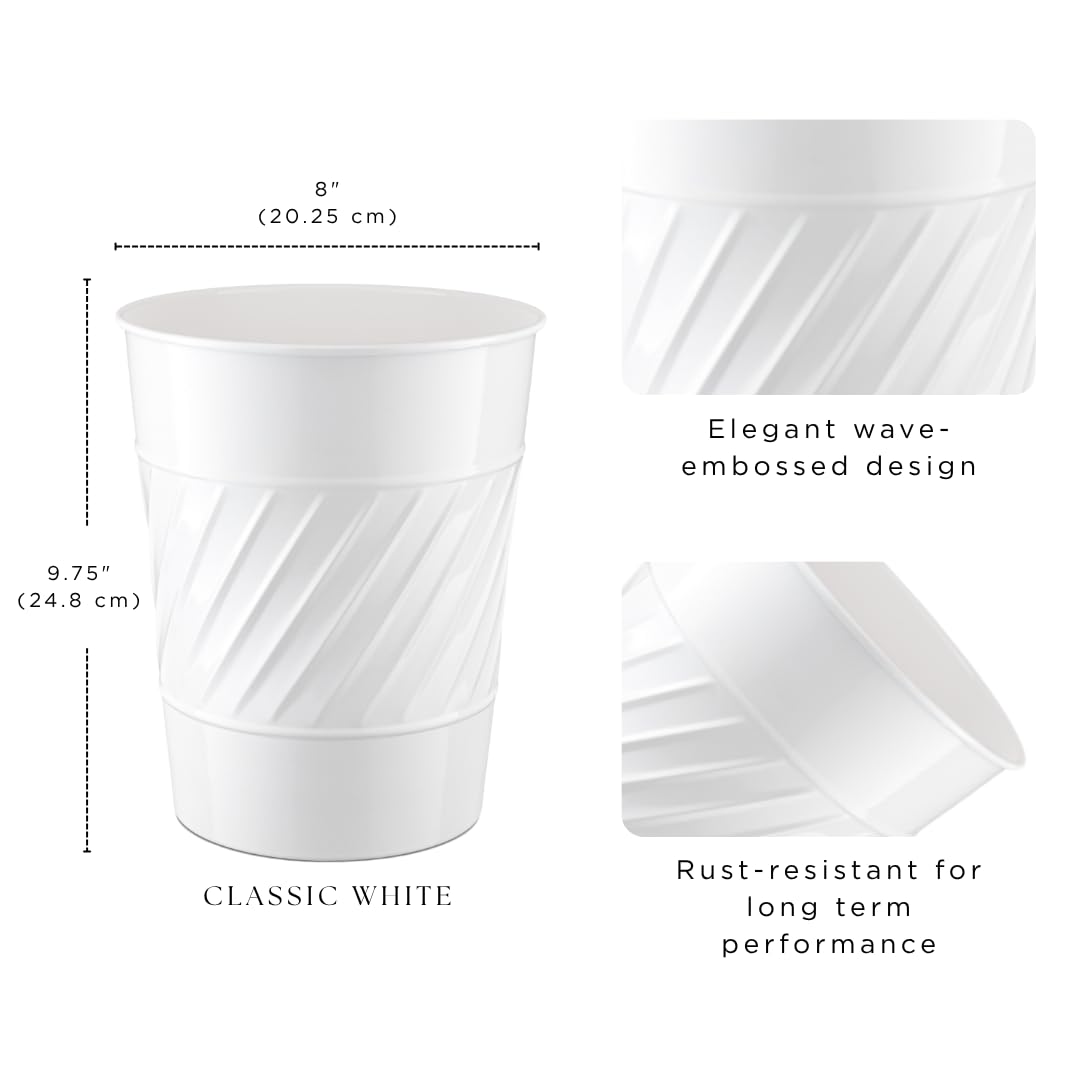 Monarch Abode White Wave Embossed Metal Trash Can 1