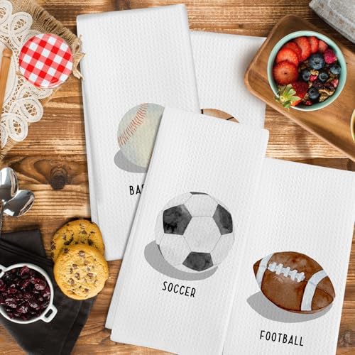 Boys Sports Towels Set of 4 - Basketball Soccer Baseball Football 16x24 Inch
