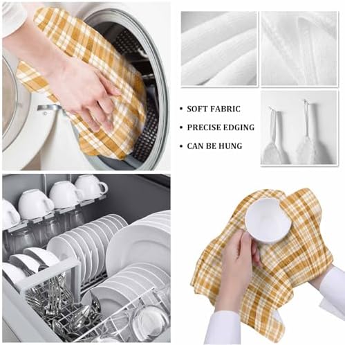 ZOE GARDEN Brown Orange Plaid Dish Towels 4-PC 18x28