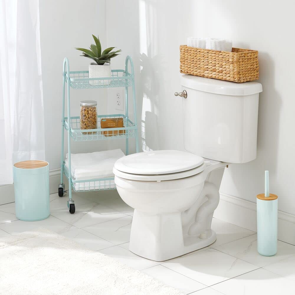 mDesign Small Round Trash Can with Swing-Close Lid - 13 Gallon - Mint GreenNatural