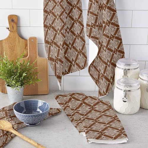 ZOE GARDEN Geometric Brown Dish Towels 4-PC Set
