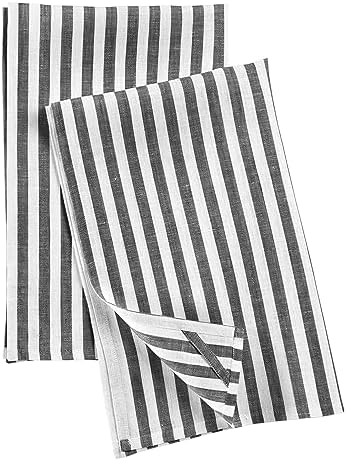 Solino Home Linen Kitchen Towels Set of 2 - Black White Amalfi Stripe