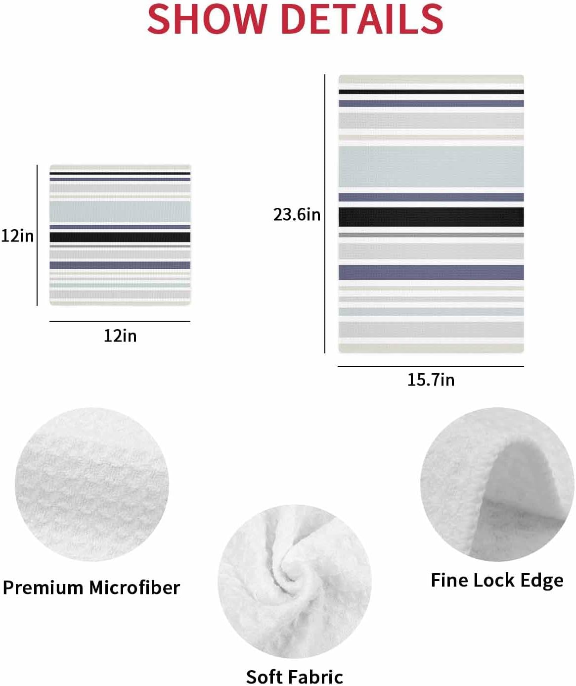 Falaniique Waffle Towel Set of 3 Black Aqua Blue Microfiber