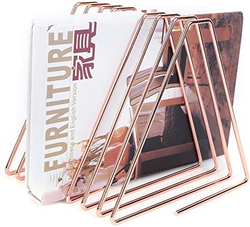 Gsycle Adjustable Bookends with Organizer Holder for Home Office Rose Gold