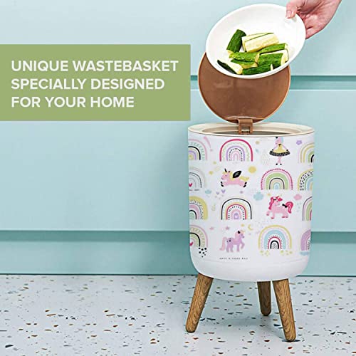 Small Trash Can with Lid Rainbow Design 18 Gallon