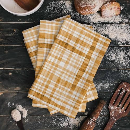 ZOE GARDEN Brown Orange Plaid Dish Towels 4-PC 18x28