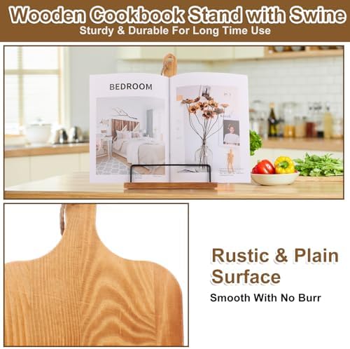 2 Pack Wooden Cookbook Stand for Kitchen Counter 1