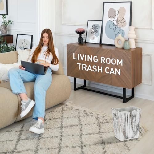 2 Pack Rustic White Wooden Trash Cans with Curve Design