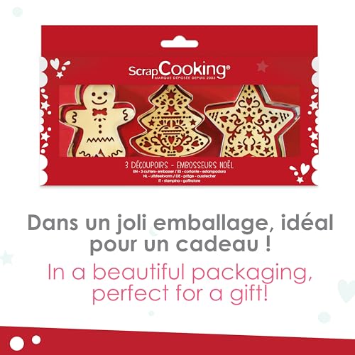ScrapCooking 3 Wooden Christmas Cookie Cutters and Embossers Set