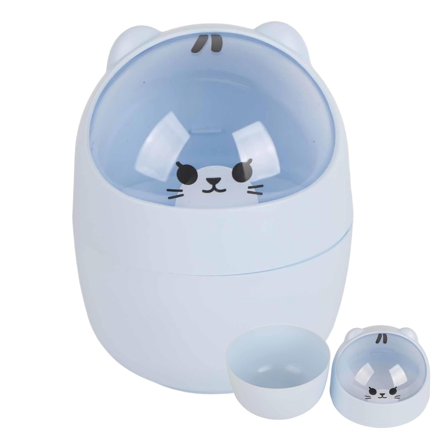 Cute Desktop Trash Can with Swing Lid - Cartoon Cat Design Blue