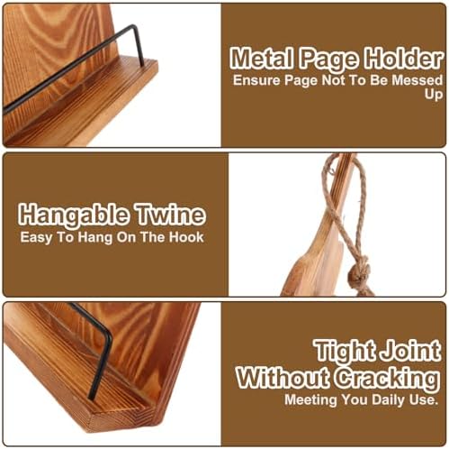 2 Pack Wooden Cookbook Stand for Kitchen Counter 1