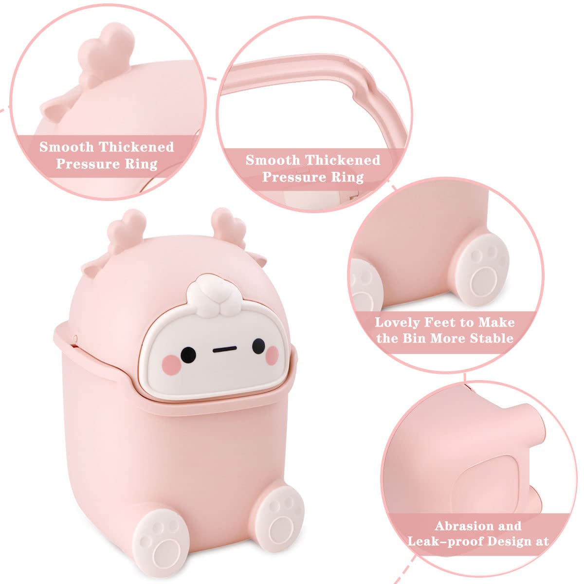 Cute Deer Desktop Trash Can with 90 Bags Pink 1