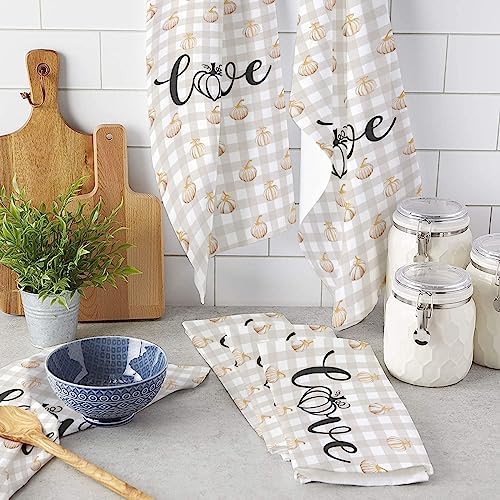 ZOE GARDEN Thanksgiving Love Kitchen Towel 18x28 Plaid Quick Dry Absorbent Durable
