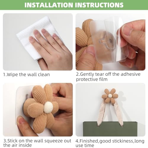 2 Pack Adhesive Wall Hooks with Flower Design Khaki 1
