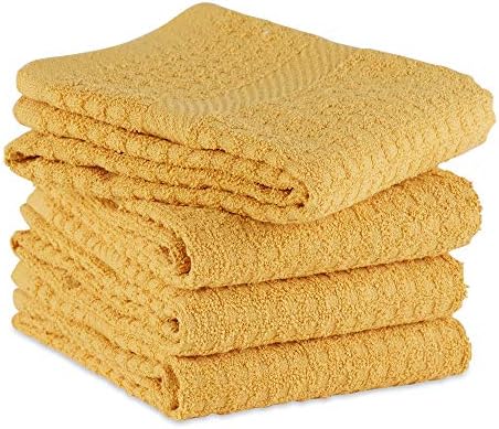 DII Basic Terry Waffle Dish Towel Set 4 Piece Mustard