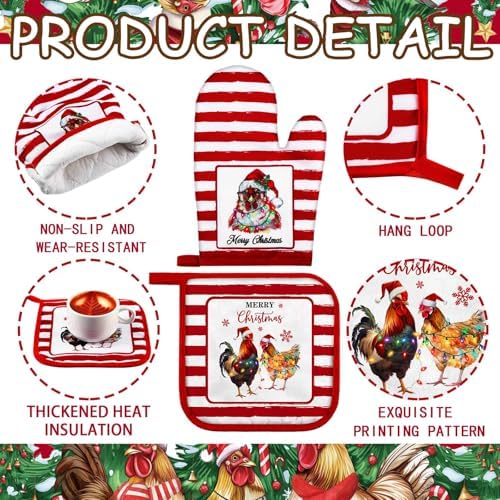 Leinuosen Farmhouse Rooster Oven Mitts and Pot Holders Set