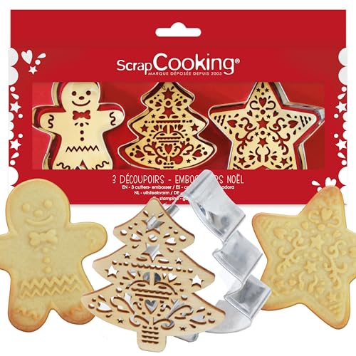 ScrapCooking 3 Wooden Christmas Cookie Cutters and Embossers Set