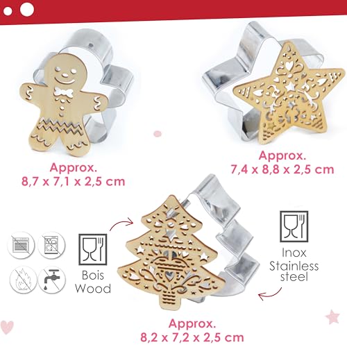 ScrapCooking 3 Wooden Christmas Cookie Cutters and Embossers Set