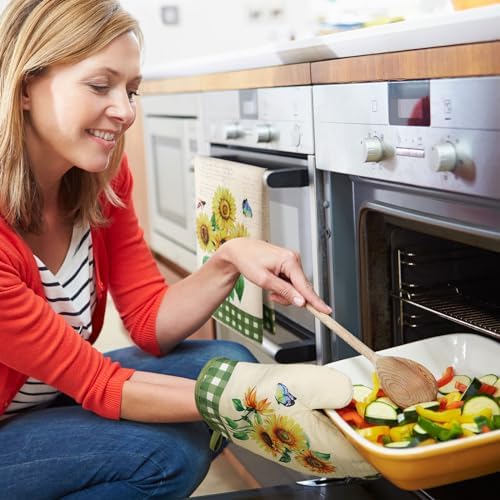Leinuosen Farmhouse Sunflower Oven Mitts and Dish Towels Set