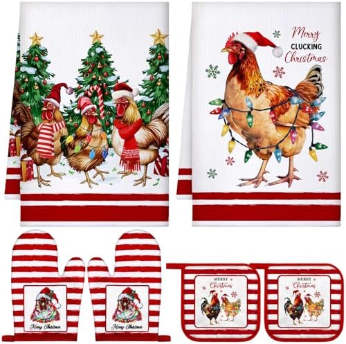 Leinuosen Farmhouse Rooster Oven Mitts and Pot Holders Set