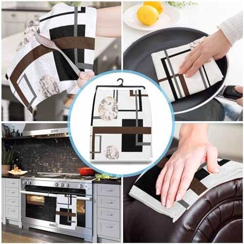 ZOE GARDEN Black Brown Kitchen Towels 4-Pack Marble Geometric Design