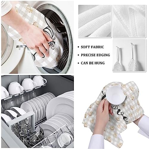 ZOE GARDEN Thanksgiving Love Kitchen Towel 18x28 Plaid Quick Dry Absorbent Durable