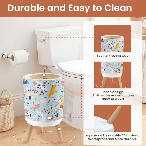 Cute Farm Animals Trash Can with Lid 18 Gallon