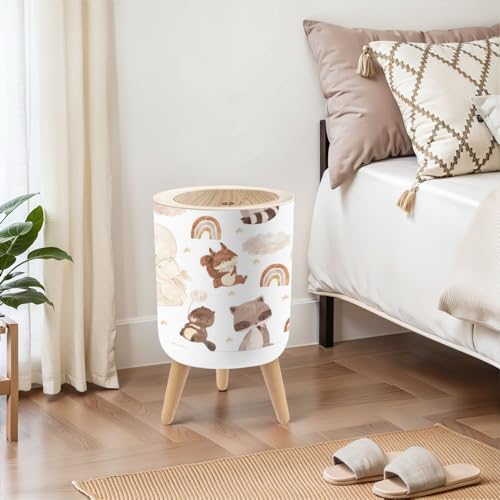 Small Forest Animal Trash Can with Lid for Kids