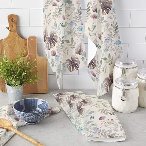 ZOE GARDEN Tropical Leaves Dish Towels 4-Pack 18x28 Microfiber Kitchen Cleaners