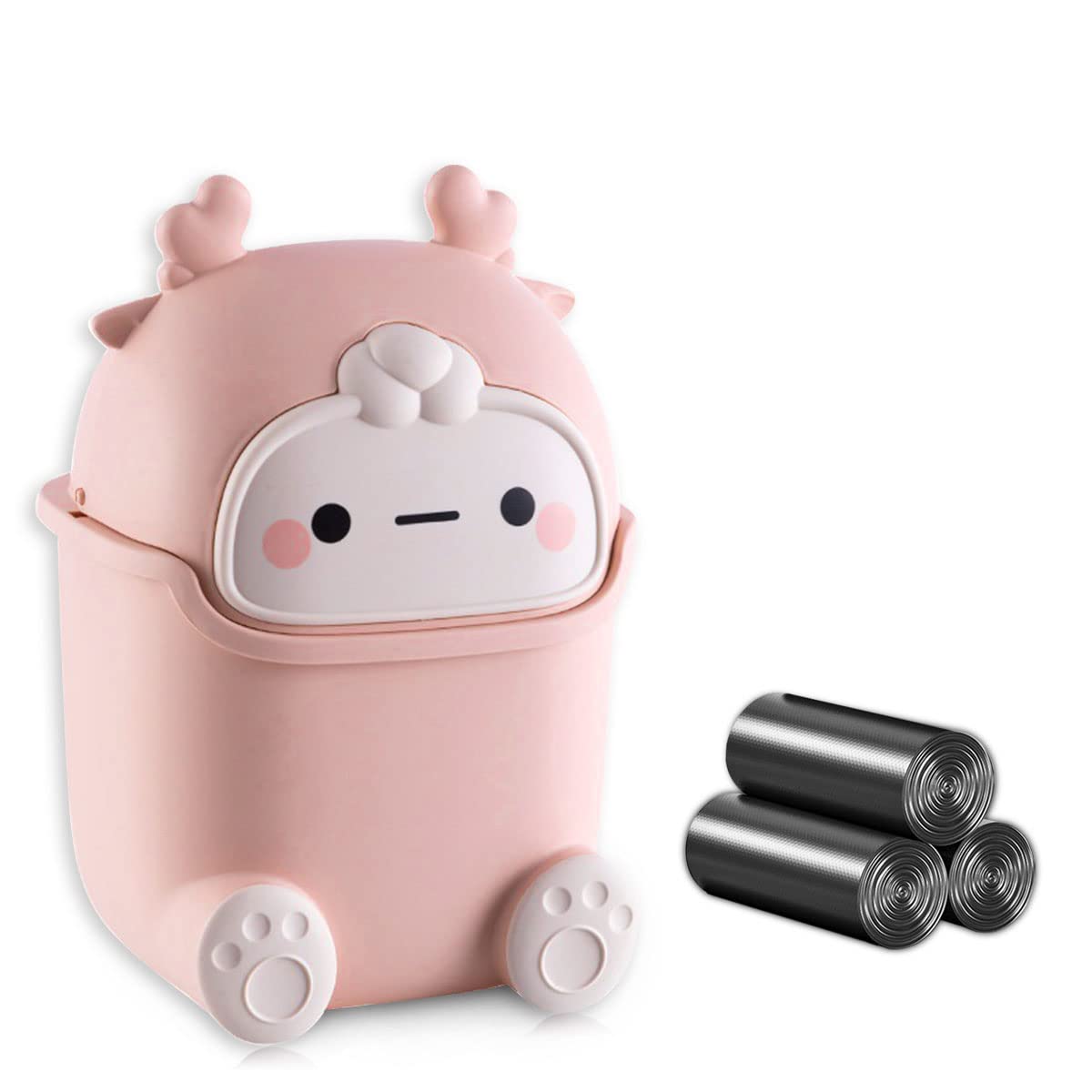 Cute Deer Desktop Trash Can with 90 Bags Pink 1