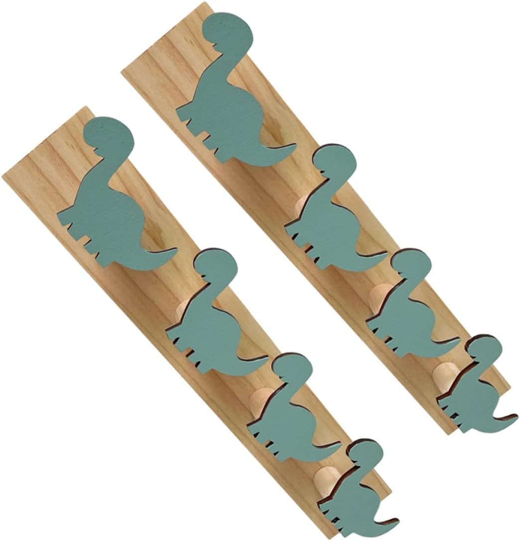 2pcs Dinosaur Wall Hooks Wooden Coat Racks for Boys