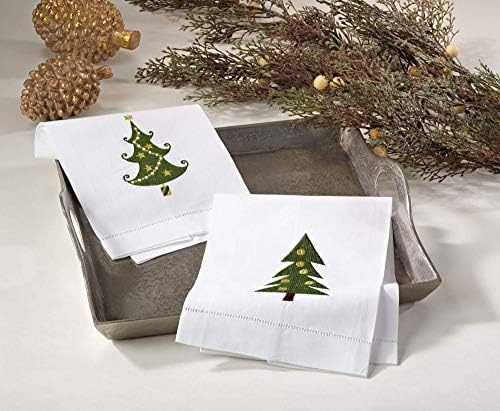 Saro Lifestyle Christmas Tree Embroidered Guest Towel Set of 4 - White