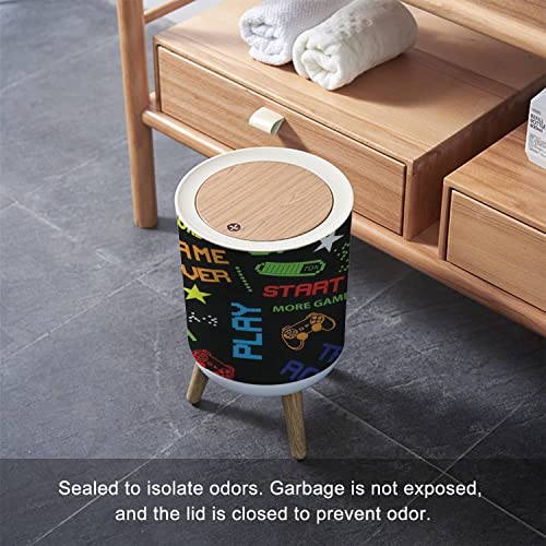 Trash Can with Lid 7L Pixel Game Style for Boys