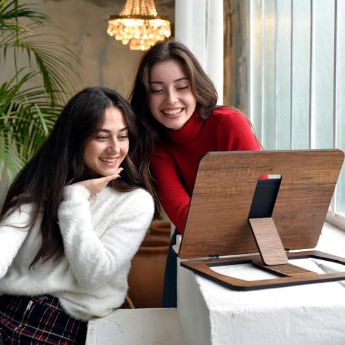 ANGELYCIA Wooden Book Stand Foldable Adjustable Oak